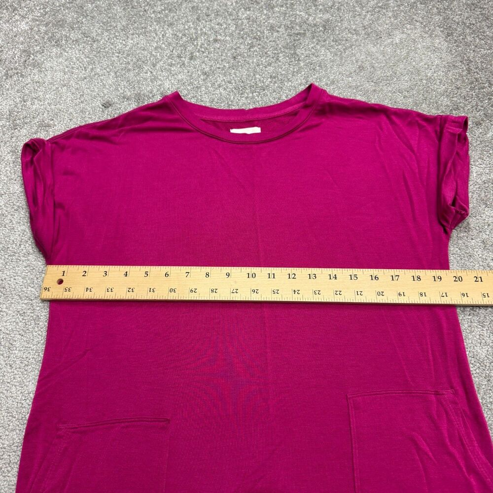 Lou & Grey Mini Crew T-Shirt Dress Womens Small Magenta Pink Pocket Short Sleeve - Picture 9 of 12